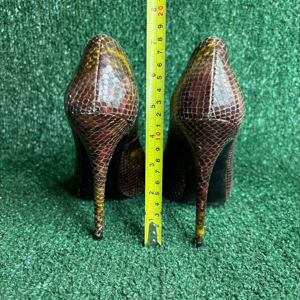 Stuart Weitzman Victoria Python Peep Toe Pumps Stiletto Heel Brown Women Sz 7.5M